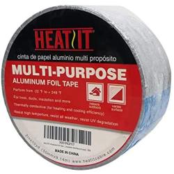 HEATIT Aluminum Foil Tape Professional Grade 2 inch x 30 feet (10yard Length) Thick 5.3mil (2.4mil foil and 2.9mil Backing Paper) for HVAC, Ducts, Pipes, Metal Repair, Heating Cable Application etc