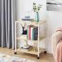 Mr IRONSTONE 3-Tier Kitchen Bakers Rack Utility Microwave Oven Stand Storage Cart Workstation Shelf(Light Beige Top+White Metal Frame)