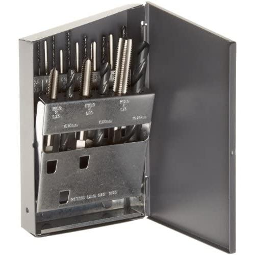 Chicago Latrobe 52541 HM18 High-Speed Steel Jobber Length Drill Bit and Tap Set with Metal Case, Black Oxide Drill Bits/Uncoated Taps, Metric, 18-piece, Metric Drill Bit Sizes, M2.5 to M12 Tap Sizes Chicago Latrobe 52541 HM18 High-Speed Steel Jobber Length Drill Bit and Tap Set with Metal Case, Black Oxide Drill Bits/Uncoated Taps, Metric, 18-piece, Metric Drill Bit Sizes, M2.5 to M12 Tap Sizes