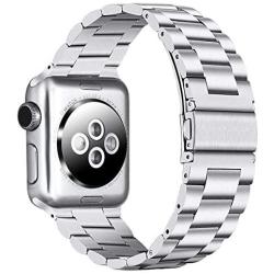 PUGO TOP Compatible with Silver Apple Watch Band 38mm 40mm Series 6/5/4/3/2/1/SE Stainless Steel iWatch iPhone Watch Bracelet Band for Men Women. (38mm/40mm, Silver)