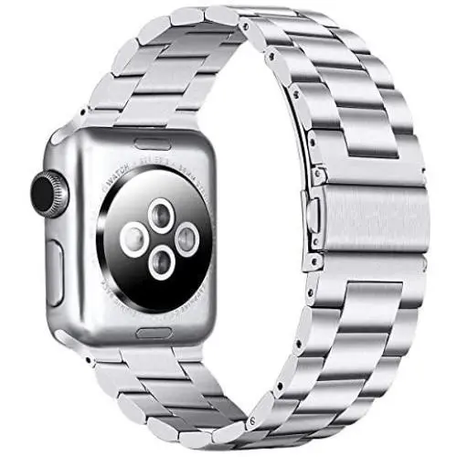 PUGO TOP Compatible with Silver Apple Watch Band 38mm 40mm Series 6/5/4/3/2/1/SE Stainless Steel iWatch iPhone Watch Bracelet Band for Men Women. (38mm/40mm, Silver)