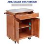 Giantex Wood Kitchen Trolley Cart Rolling Kitchen Island Cart with Stainless Steel Top Storage Cabinet Drawer and Towel Rack