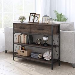 HOMECHO Console Table with Drawers, Tall Entryway Table with Storage, Narrow Sofa Hallway Table for Bedroom Living Room, Metal Frame, Dark Brown