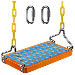 SELEWARE 17.5'' X 8.2'' Non Slip Wooden Swing Seat , Hanging Wooden Tree Swing Seat with 65'' Metal Chain Plastic Coated and Snap Hook Swing Set for Adult Kid Indoor Outdoor Playground Backyard, Blue