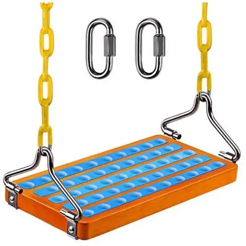SELEWARE 17.5'' X 8.2'' Non Slip Wooden Swing Seat , Hanging Wooden Tree Swing Seat with 65'' Metal Chain Plastic Coated and Snap Hook Swing Set for Adult Kid Indoor Outdoor Playground Backyard, Blue SELEWARE 17.5'' X 8.2'' Non Slip Wooden Swing Seat , Hanging Wooden Tree Swing Seat with 65'' Metal Chain Plastic Coated and Snap Hook Swing Set for Adult Kid Indoor Outdoor Playground Backyard, Blue