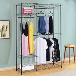 Heavy Duty Clothing Garment Rack Wire Shelving Closet Clothes Stand Rack Double Rod Wardrobe Metal Storage Rack Freestanding Cloth Armoire Organizer (1 Pack)