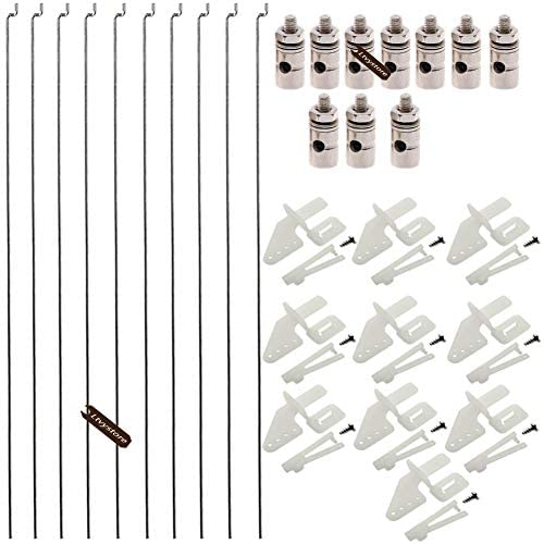 10Pcs Adjustable Pushrod Connector Linkage Stopper 1.3mm & 10Pcs Nylon Control Horns 21x10 mm & 10Pcs 1.2 x 210mm Steel Z Push Rods Parts Compatible for RC Airplane Plane Boat Replacement Ltvystore