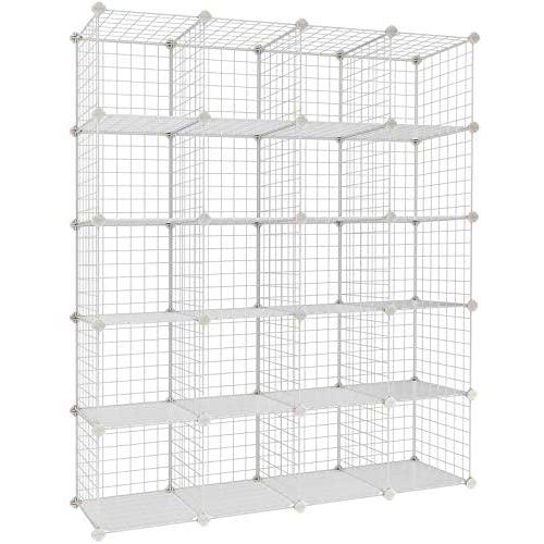 SONGMICS Wire Cube Storage, 20-Cube Modular Rack, Storage Shelves, PP Plastic Shelf Liners Included, 48.4'' L x 12.2'' W x 60.2'' H White ULPI45W