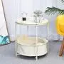 TOOLF End Table, Metal Nightstand, Sofa Side Snack Table, Coffee Round Table with Detachable Tray Top and Fabric Storage Basket, Scandi Style Table for Living Room Bedroom (Cream)
