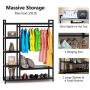 LITTLE TREE Free -standing Closet Organizer,Heavy Duty Closet Storage with 6 Shelves and Hanging Bar, Large Clothes Storage & Standing Garmen Rack, Black