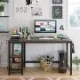 HOMECHO Industrial Computer Desk with 2 Shelves, 55 inch Writing Desk with Storage, Wood Laptop Study Table with Headphone & Cup Holder for Home Office, Sturdy Metal Frame, Easy Assembly, Dark Brown HOMECHO Industrial Computer Desk with 2 Shelves, 55 inch Writing Desk with Storage, Wood Laptop Study Table with Headphone & Cup Holder for Home Office, Sturdy Metal Frame, Easy Assembly, Dark Brown
