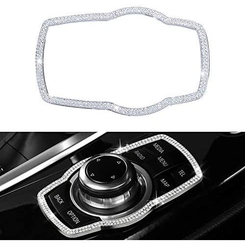 LECART Bling Compatible Multimedia Button Frame Cover for BMW Bling Car Accessories Metal Auto Decal Stickers Car Interior Decoration Parts Trims Fits 1 3 5 7 6GT Series X3 X4 M5