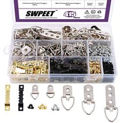 Swpeet 415Pcs Picture Hangers Kit with Screws, Heavy Duty Assorted Picture Hangers Assortment Kit for Picture Hanging Solutions with Transparent Box - 7 Models