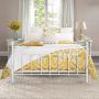 VECELO Full Size Bed Frame, Metal Platform Mattress Foundation/Box Spring Replacement with Headboard Victorian Style, White