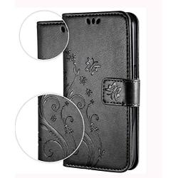 FLYEE Case Compatible with Samsung Galaxy S8 (5.1inch,Released in 2017),Wallet Case for Women and Girls with Card Holder,[Embossed Butterfly Flower] Leather Flip case Kickstand for Galaxy S8-Black