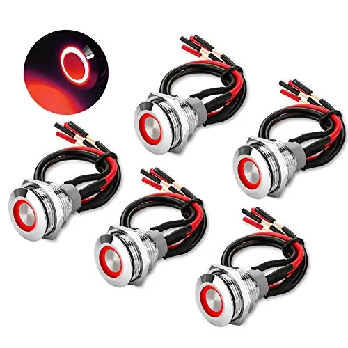 5Pcs 19mm 12V Waterproof ON Off Latching Push Button Switch with Wiring Harness and Led Indicator Light, 24V Pre-Wired SPDT Self-Locking 4 Pin Marine Metal Switch for Boats Cars Truck (Red) 5Pcs 19mm 12V Waterproof ON Off Latching Push Button Switch with Wiring Harness and Led Indicator Light, 24V Pre-Wired SPDT Self-Locking 4 Pin Marine Metal Switch for Boats Cars Truck (Red)