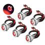 5Pcs 19mm 12V Waterproof ON Off Latching Push Button Switch with Wiring Harness and Led Indicator Light, 24V Pre-Wired SPDT Self-Locking 4 Pin Marine Metal Switch for Boats Cars Truck (Red)