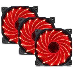 uphere 3-Pack Long Life Computer Case Fan 120mm Cooling Case Fan for Computer Cases Cooling 15LED Red,15R3-3