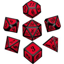 Bememo Polyhedral Metal Dices Set Zinc Alloy with Enamel Solid Metal for DND Game, Tabletop RPG, Dungeons and Dragons, Math Teaching, 7 Pieces Dice Set with Black Velvet Bag (Black Nickel Red)