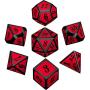 Bememo Polyhedral Metal Dices Set Zinc Alloy with Enamel Solid Metal for DND Game, Tabletop RPG, Dungeons and Dragons, Math Teaching, 7 Pieces Dice Set with Black Velvet Bag (Black Nickel Red)