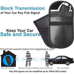 Faraday Bag for Key Fob (2 Pack), TICONN Faraday Cage Protector - Car RFID Signal Blocking, Anti-Theft Pouch, Anti-Hacking Case Blocker (Carbon Fiber/PU)