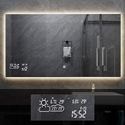 BYECOLD Horizontal Vanity Bathroom Mirror with Dimmable LED Light Touch Switch Demister Weather Forecast Lighted Makeup Mirror Wall Mirror-47.2x 23.6