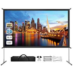 Projector Screen with Stand 150 inch, Upgraded Front or Rear Projection 150in 4K 16:9 HD, Portable Projector Screen for Outdoor/Indoor Home Theater Backyard Movie Gaming Office School Presentation