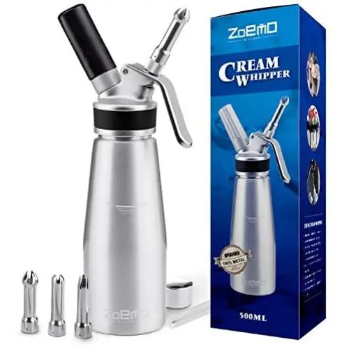 ZOEMO Profesional Whipped Cream Dispenser - Ugraded Full Metal Cream Whipper Canister, w/Durable Metal Body & Head with 3 Stainless Steel Decorating Tips (Professional Silver 500 ML) ZOEMO Profesional Whipped Cream Dispenser - Ugraded Full Metal Cream Whipper Canister, w/Durable Metal Body & Head with 3 Stainless Steel Decorating Tips (Professional Silver 500 ML)
