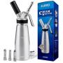 ZOEMO Profesional Whipped Cream Dispenser - Ugraded Full Metal Cream Whipper Canister, w/Durable Metal Body & Head with 3 Stainless Steel Decorating Tips (Professional Silver 500 ML)