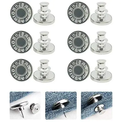1 Set Perfect Fit Instant Buttons Adjustable Jeans Buttons Button Pins for Jeans, Button Replacement Metal No Sew Button, Adds Or Reduces an Inch to Any Pants Waist in Seconds (Style1) 1 Set Perfect Fit Instant Buttons Adjustable Jeans Buttons Button Pins for Jeans, Button Replacement Metal No Sew Button, Adds Or Reduces an Inch to Any Pants Waist in Seconds (Style1)