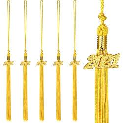 6 Pieces Graduation Tassels with 2021 Year Charm Accessories Academic Graduation Tassel with 2021 Gold Date Pendants Single Color Graduation Cap Tassels for Graduation Parties (Gold)