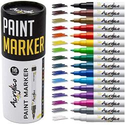 Paint Pens for Rock Painting, Stone, Ceramic, Glass, Wood. Set of 16 Colors Extra Fine Tip Point Acrylic Paint Markers