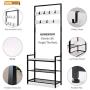 HOMEKOKO Entryway Hall Tree Storage Shelf, Coat Rack Shoe Bench, Wood Look Accent Furniture with Metal Frame, 3 in 1 Design