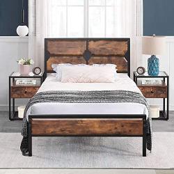 VECELO Twin Bed Frame Metal Platform with Wooden Headboard & Footboard Mattress Foundation Strong Metal Slats Support No Box Spring Replacement/Easy Assemble