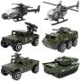 Shellvcase Diecast Military Vehicles, 6 Pack Army Toys Assorted Alloy Metal Model Cars Tank,Panzer,Anti-Air Vehicle,Helicopter Playset Gifts for Boys Kids Toddlers