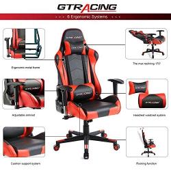 Gtracing Gaming Chair Racing Office Computer Ergonomic Video Game Chair Backrest and Seat Height Adjustable Swivel Recliner with Headrest and Lumbar Pillow Esports Chair (Red)