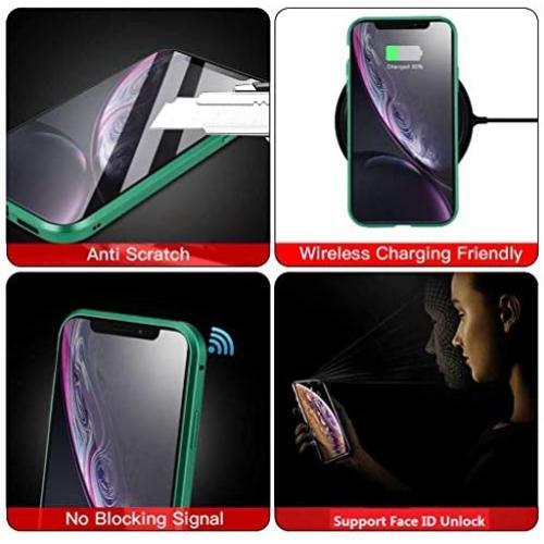 MIMEI Privacy Magnetic Case for iPhone 7P 8Plus 5.5'' Clear Double Sided Tempered Glass [Magnet Absorption Metal Bumper Frame] Thin Anti-Spy 360 Full Protective Phone Case 5.5'' (Green, 7P/8P 5.5'')