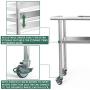 Stainless Steel Prep Table 48x24 Inches Commercial Work Table Food Metal Table Heavy Duty Kitchen Garage Tables Worktables and Workstations Sandwich Top with 4 Caster Wheels