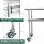 Stainless Steel Prep Table 48x24 Inches Commercial Work Table Food Metal Table Heavy Duty Kitchen Garage Tables Worktables and Workstations Sandwich Top with 4 Caster Wheels