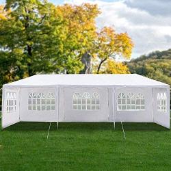 Heavy Duty Canopy Event Tent-10x30 Outdoor White Gazebo Party Wedding Tent, Sturdy Steel Frame Shelter w/5 Removable Sidewalls Waterproof Sun Snow R