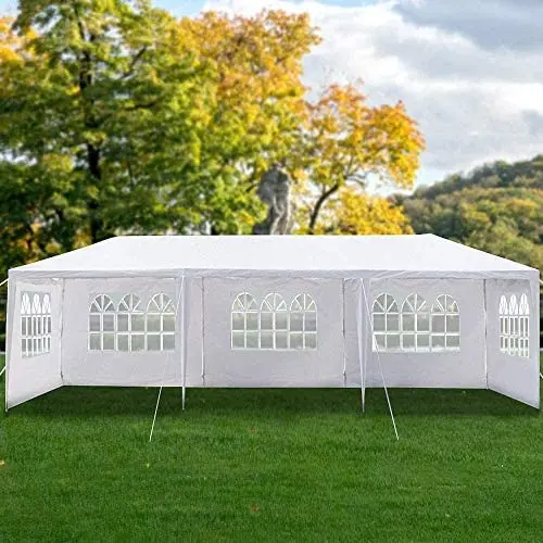Heavy Duty Canopy Event Tent-10x30 Outdoor White Gazebo Party Wedding Tent, Sturdy Steel Frame Shelter w/5 Removable Sidewalls Waterproof Sun Snow R Heavy Duty Canopy Event Tent-10x30 Outdoor White Gazebo Party Wedding Tent, Sturdy Steel Frame Shelter w/5 Removable Sidewalls Waterproof Sun Snow R