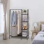 Finnhomy Metal Clothes Garment Rack with 4-Tier Wood Storage Shelves Heavy Duty Accent Furniture for Hanging Clothes/Folding Clothes/ Shoes/ Decors, Freestanding Closet Organizer for Bedroom/ Entryway / Boutiques, Matte Black
