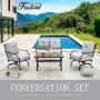 Festival Depot 2 of Outdoor Patio Bistro ArmChairs with Cushions Set Premium Fabric Metal Frame Furniture Set Garden Dining Seating Chair Thick & Soft Cushions (Grey)