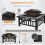 VIVOHOME 32 Inch Heavy Duty 3 in 1 Metal Square Patio Firepit Table BBQ Garden Stove with Spark Screen Cover Log Grate and Poker for Outside Wood Burning and Drink Cooling