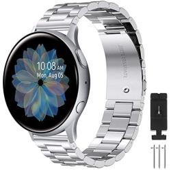 EZCO Metal Band Compatible with Samsung Galaxy Watch Active 2 40mm 44mm / Active / Galaxy Watch 3 41mm, 20mm Solid Stainless Steel Watch Strap Bracelet Replacement Wristband Accessories Women Man
