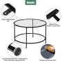 VINGLI 26 Modern Round Coffee Table Tempered Glass Accent Table with Metal Frame for Living Room