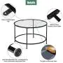 VINGLI 26 Modern Round Coffee Table Tempered Glass Accent Table with Metal Frame for Living Room VINGLI 26 Modern Round Coffee Table Tempered Glass Accent Table with Metal Frame for Living Room