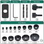Hole Saw Set HYCHIKA 19 Pcs Hole Saw Kit with 13Pcs Saw Blades, 2 Mandrels, 2 Drill Bits, 1 Installation Plate, 1 Hex Key, Max Size 6'' and Min Size 3/4'', Ideal for Soft Wood, Plywood, Drywall, PVC