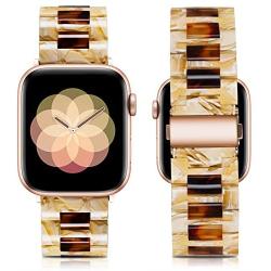 Caunedy Compatible with Apple Watch Bands 38mm/40mm for Women/Man, Light and Waterproof Fashion Replacement Resin Band with Stainless Steel Buckle for iWatch Series 6/5/4/3/2/1/SE (Banana Milk+Tortoiseshell, 38/40mm)