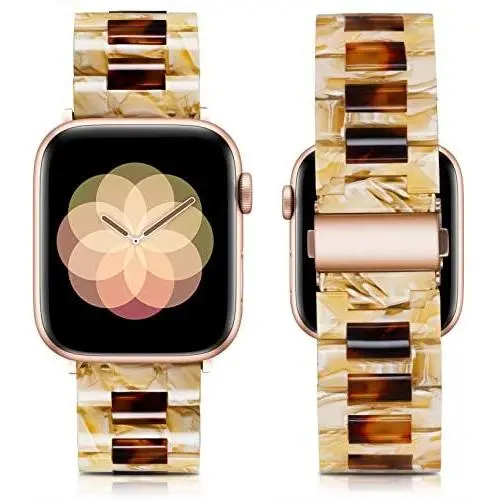 Caunedy Compatible with Apple Watch Bands 38mm/40mm for Women/Man, Light and Waterproof Fashion Replacement Resin Band with Stainless Steel Buckle for iWatch Series 6/5/4/3/2/1/SE (Banana Milk+Tortoiseshell, 38/40mm) Caunedy Compatible with Apple Watch Bands 38mm/40mm for Women/Man, Light and Waterproof Fashion Replacement Resin Band with Stainless Steel Buckle for iWatch Series 6/5/4/3/2/1/SE (Banana Milk+Tortoiseshell, 38/40mm)